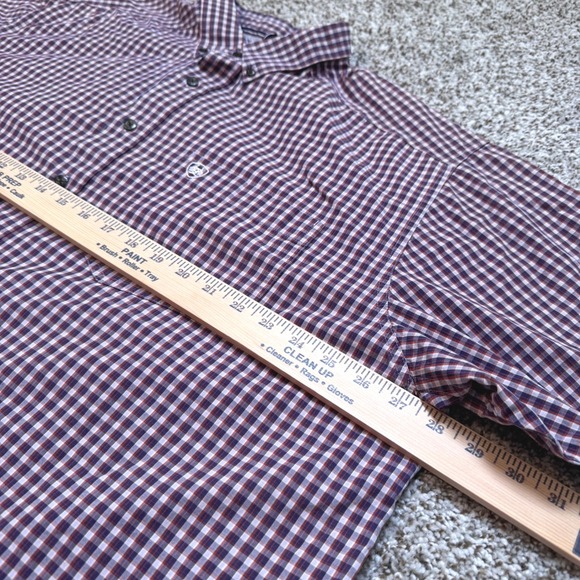 Ariat Pro Series Mens XXL Button Down Short Sleeve Gingham Check Shirt Red White - Picture 7 of 8